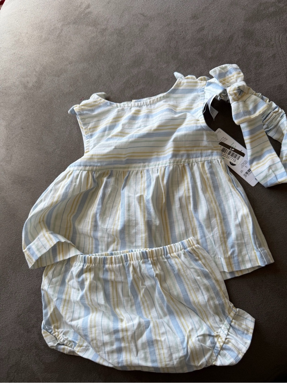 Carters Just One You Striped Baby Two-Piece and Bow Set in Light Blue & Cream